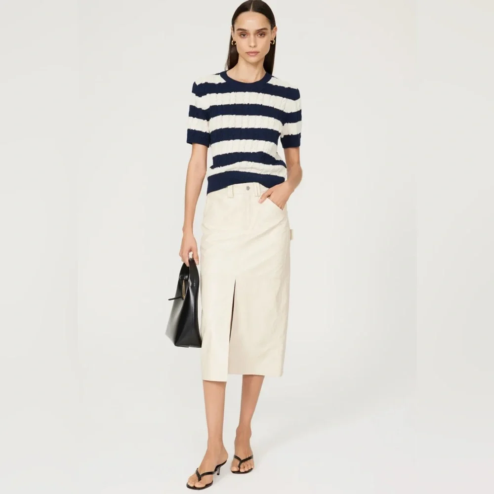 Flawed DUNST Blue Striped Summer Cableknit Sweater Size Medium $140